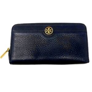 TORY BURCH Black Leather Zip Around Wallet LANDON CONTINENTAL